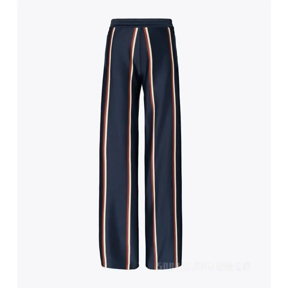 Tory Burch Sport Retro Luxury Wide Leg Trousers Pants S Navy Blue Stripe Y2K - Picture 4 of 11